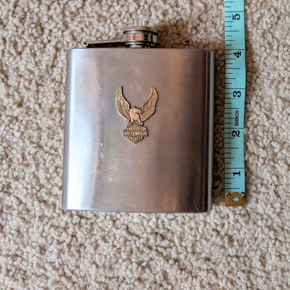 Harley-Davidson Silver Flask with Gold Emblem
